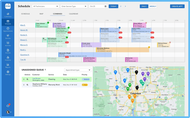 Pool Office Manager schedule — week view